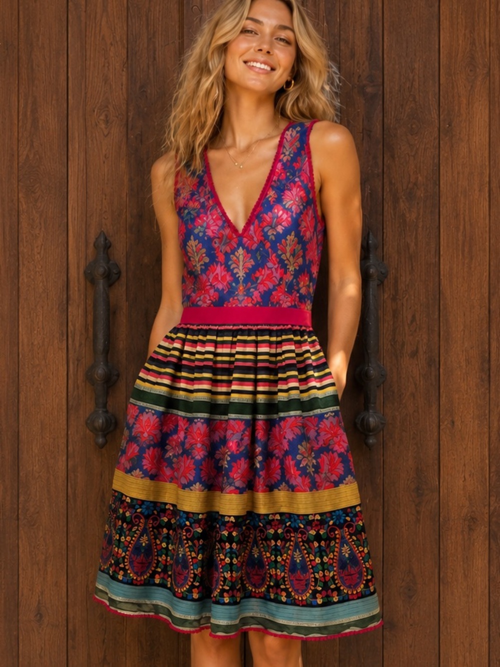 Payal Jain Sleeveless Embellished Fit & Flare Dress Anthropologie Style Print
